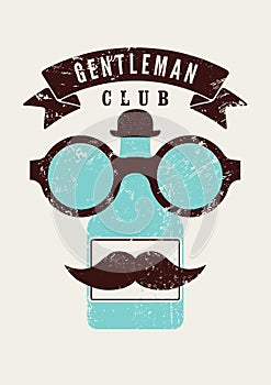 Gentleman Club. Emblem for bar or barbershop. Typographic vintage grunge Whiskey Party poster design. Retro vector illustration.